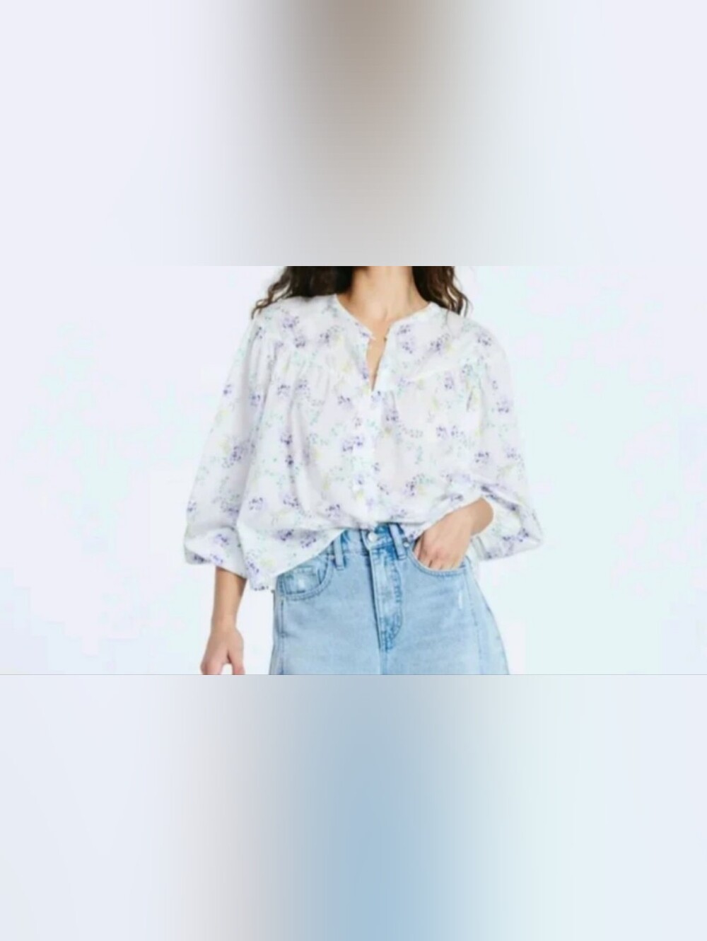 Scoop Women's Size S (4-6) Flowy Cotton Blouse with Long Sleeves NWT Floral